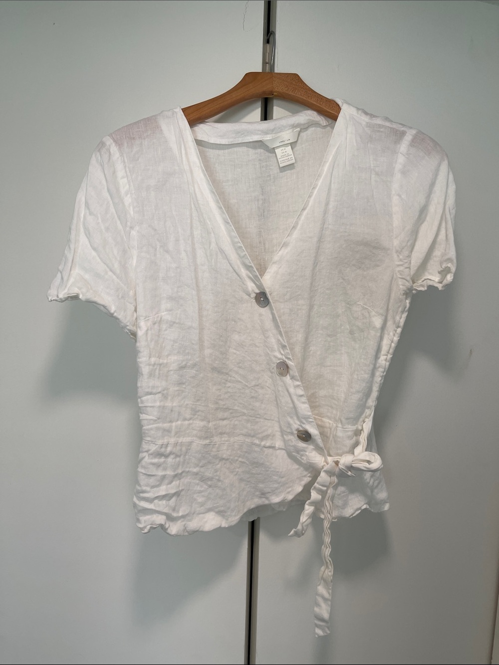 Women's White V-Neck Button Wrap Top